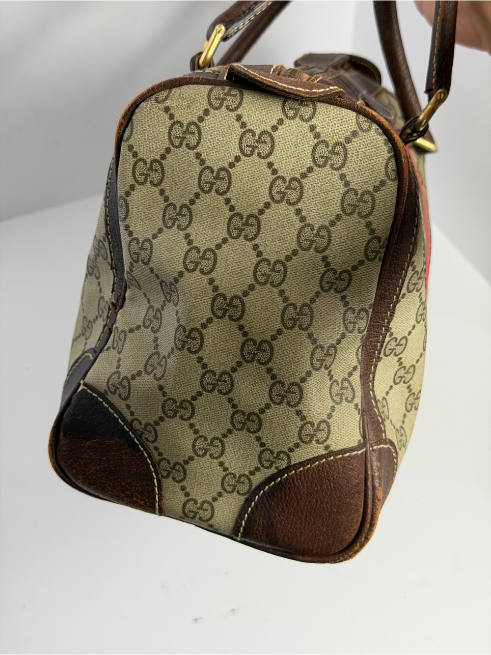 Vintage Gucci GG Monogram Canvas Web Stripe Boston Bag - Picture 5 of 15